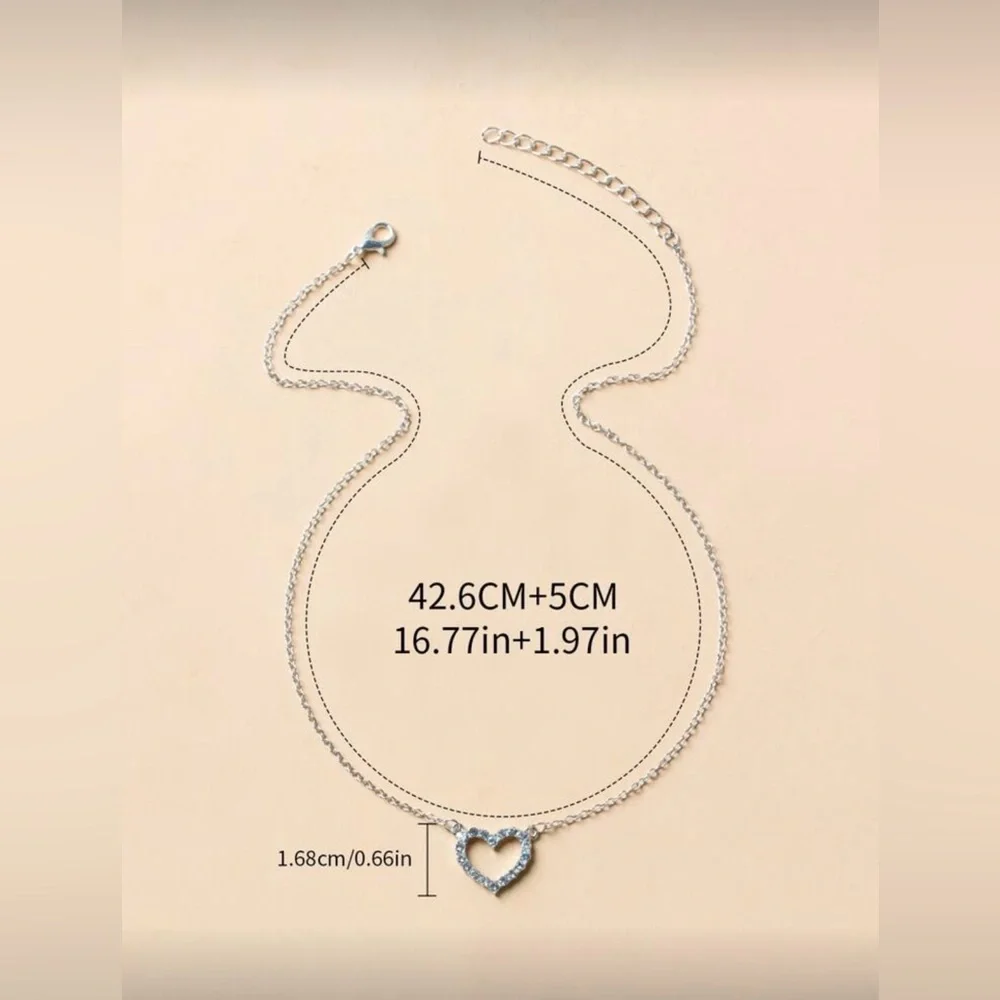 Silver Tine Rhinestone Heart Necklace‎